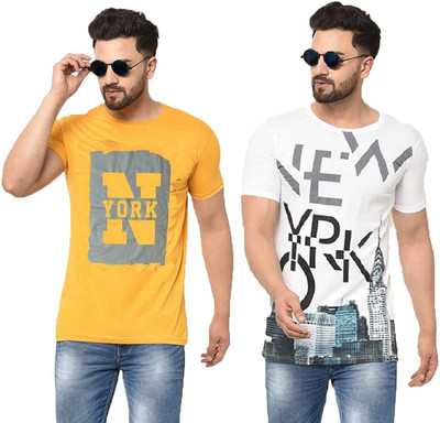 Smartees Printed Men Round Neck Multicolor T-Shirt(Pack of 2)