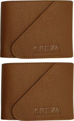 EBEZA Men Casual Tan Artificial Leather Wallet(5 Card Slots, Pack of 2)