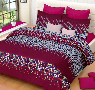 SAMRAT 160 TC Polycotton Double Checkered Flat Bedsheet(Pack of 1, Maroon)