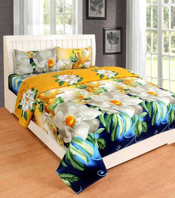 SAMRAT 140 TC Polycotton Double 3D Printed Flat Bedsheet(Pack of 1, Multicolor)