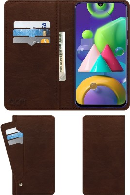 ACM Wallet Case Cover for Samsung Galaxy M 21(Brown, Cases with Holder, Pack of: 1)