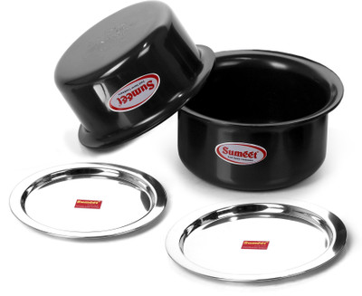 Sumeet 3mm Thick Hard Anodised Big Size Tope Set of 2 Pc with S.S. Lid Size No.15 (3.50LTR), No. 16 (4.250 LTR) Cookware Set(Hard Anodised, 4 - Piece)