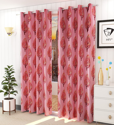 Homefab India 213.5 cm (7 ft) Door Polyester Room Darkening Curtain (Pack Of 2)(Maroon, Floral)