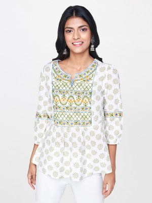 GLOBAL DESI Casual Regular Sleeve Printed Women White Top