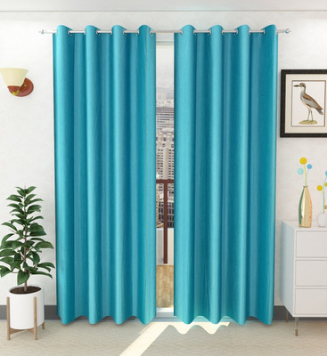 SHREE RADHA HANDLOOM 215 cm (7 ft) Door Polyester Room Darkening Curtain (Pack Of 2)(Aqua, Plain)