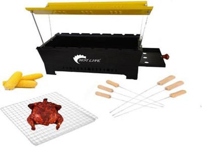 HOT LIFE charcoalbarbequegrillwith6woodenhandleskewers&yellowhutshapecolour Charcoal Grill