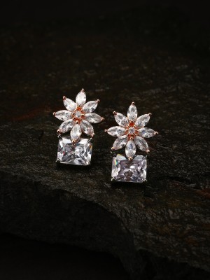 Priyaasi Silver Plated Floral Design American Diamond Earring For Women & Girls Brass Stud Earring