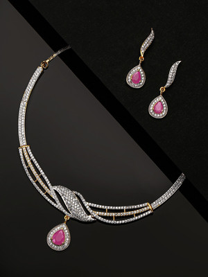 Priyaasi Brass Gold-plated Pink, White Jewellery Set(Pack of 1)