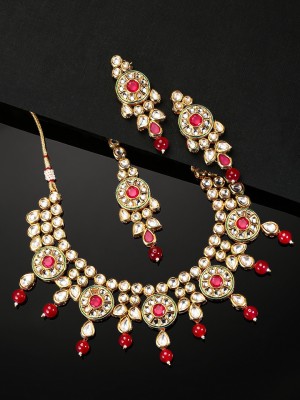 Priyaasi Brass Gold-plated White, Pink Jewellery Set(Pack of 1)