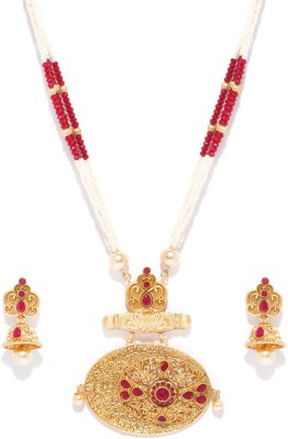 Priyaasi Brass Gold-plated Gold, Red, White Jewellery Set(Pack of 1)