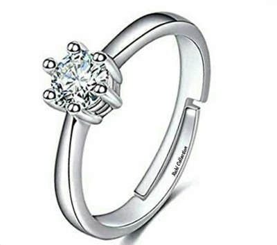 Ruhi Collection Adjustable Silver Fingure Ring Solitaire look for Couple Valentine/Engagement/Wedding/Anniversary Alloy Cubic Zirconia Silver Plated Ring