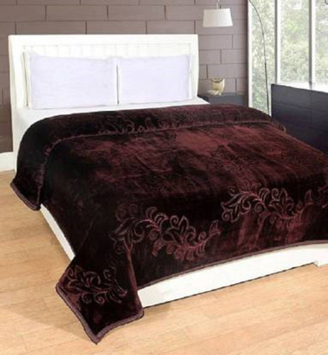 SIMAM Self Design Double Mink Blanket for  Mild Winter(Polyester, Brown)