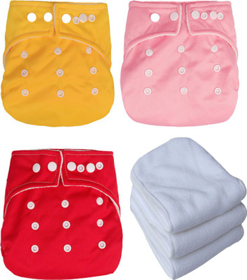 Orcoa Baby Cloth Reusable, Washable, Adjustable Button Diaper With 3 Layer Insert (Pack of 3) . - S(6 Pieces)