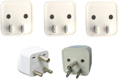 wroughton AX_520 Pack of 5 Universal Traveller Conversion Plug Worldwide Adapter, Convert UK/US/EU/AU to India Power Adaptor 6-10 Amp Three Pin Plug(White)