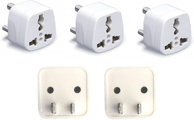 wroughton AX_469 Pack of 5 Universal Traveller Conversion Plug 3 Pin and 2 Pin Socket Worldwide Adapter, Convert UK/US/EU/AU to India Power Adaptor 6-10 Amp Three Pin Plug(White)