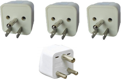 wroughton AX_511 Pack of 4 Universal Traveller Conversion Plug 3 Pin Socket Worldwide Adapter, Convert UK/US/EU/AU to India Power Adaptor 6-10 Amp Three Pin Plug(White)