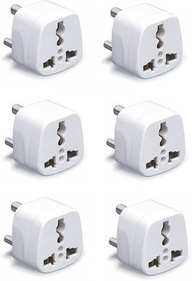 wroughton AX_465 Pack of 6 Universal Traveller Conversion Plug 3 Pin Socket Worldwide Adapter, Convert UK/US/EU/AU to India Power Adaptor 6 Amp Three Pin Plug(White)