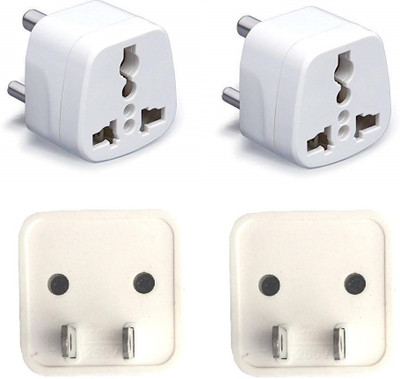 wroughton AX_468 Pack of 4 Universal Traveller Conversion Plug 3 Pin and 2 Pin Socket Worldwide Adapter, Convert UK/US/EU/AU to India Power Adaptor 6-10 Amp Three Pin Plug(White)