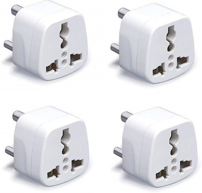 wroughton AX_463 Pack of 4 Universal Traveller Conversion Plug 3 Pin Socket Worldwide Adapter, Convert UK/US/EU/AU to India Power Adaptor 6 Amp Three Pin Plug(White)