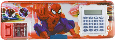 Quickk Dual Side Magnetic Cover With 2 Sharpener and Calculator Box For Boys & Girls , Spiderman Print With Dual Sharpener Art Plastic Pencil Box(Set of 1, Red)