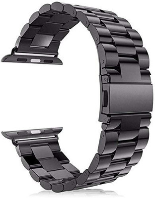 CHG 42mm-44mm Stainless Steel Link Bracelet Band with Butterfly Metal Clasp Black Smart Watch Strap(Black)
