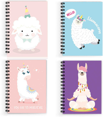 VPRINT QUALITY llama notebook A5 Notebook Unruled 160 Pages(Multicolor, Pack of 4)