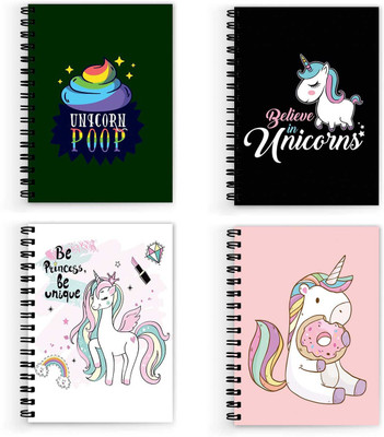 VPRINT QUALITY unicorn notebook for girls A5 Note Book Unruled 160 Pages(Multicolor, Pack of 4)