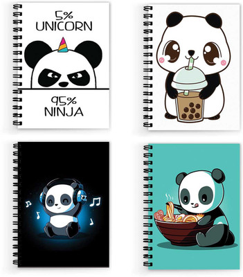 VPRINT QUALITY panda notebook blank A5 Note Book Unruled 160 Pages(Multicolor, Pack of 4)