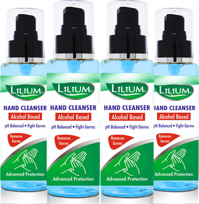 LILIUM Hand Cleanser 100ml, Alcohol Based, PH Balanced, Fight Germs, Remove Germs Hand Wash Bottle(4 x 100 ml)