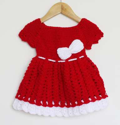 Woonie Girls Midi/Knee Length Casual Dress(Red, Cap Sleeve)