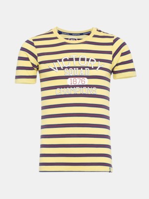 JOCKEY Boys Typography, Striped Cotton Blend T Shirt(Yellow, Pack of 1)