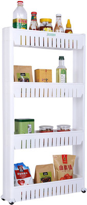 FLIPZON 4 Tier Slim Multipurpose Storage Rack - Space Saving Storage Organizer Rack Shelf with Wheels Plastic Kitchen Trolley(DIY(Do-It-Yourself))