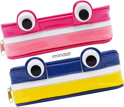 MINAAR Best Quality Stationery Organizer Pencil Pouch Combo For School Kids / Stationery Item Return Gift / Birthday Gift / Zipper Set for boys & girls / Art Polyester Pencil Boxes(Set of 2, Pink, Yellow, Blue)