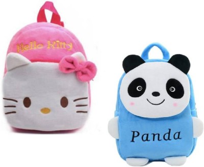 Basta Panda and Helllo Kitty kids school Bag School Bag(Light Blue, Pink, 12 L)