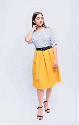 ANVI Be Yourself Women Fit and Flare White, Yellow Dress