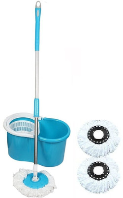 JSN 360° Spin Easy Clean Floor Mop Bucket with 2 Microfiber Heads Spinning Mop Set(Multicolor)