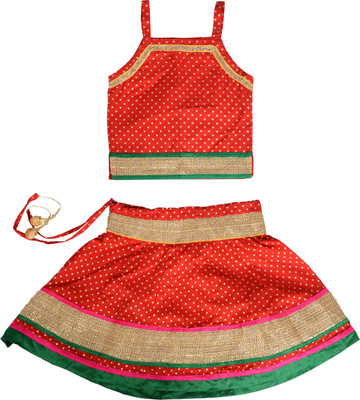 DIAMO Girls Lehenga Choli Ethnic Wear Polka Print Lehenga Choli(Red, Pack of 1)