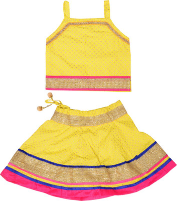 DIAMO Girls Lehenga Choli Ethnic Wear Polka Print Lehenga Choli(Yellow, Pack of 1)