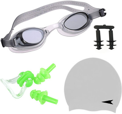 Innayat Unisex Swimming Set Cap, Goggle, Ear Plug & Nose Clip Swimming Kit Swimming Kit