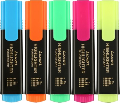 LUXOR Chisel Tip fluorescent Highlighter(Set of 5, Multicolor)