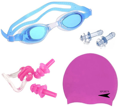 Innayat Unisex Swimming Set Cap, Goggle, Ear Plug & Nose Clip Swimming Kit (Combo-5) Swimming Kit