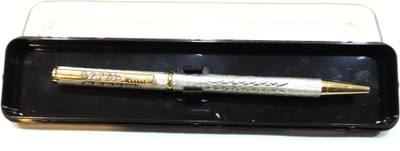 Maskey Brass Made with Gold Parts Glossy Diamond Studded Clip Silver Lining Abstract Design Ball Pen(Ink Color - Blue)