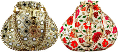 lookingfab Potli Matka Combo-40(Golden,Multicolor 2)=2 Potli