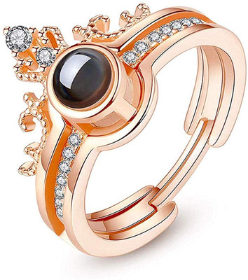 Heer Collection Rose Gold Crown 100 Language Fingure Ring Copper Cubic Zirconia Gold Plated Ring