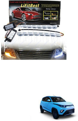 PECUNIA Daytime 16 LED Crystal Sequential DRL Running White with Yellow Turn Signal Light XC116 Headlight Car LED for Mahindra (12 V, 24 W)(Universal For Car, Pack of 2)