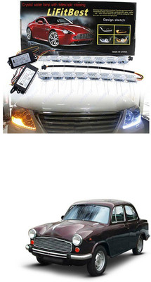 PECUNIA Daytime 16 LED Crystal Sequential DRL Running White with Yellow Turn Signal Light XC67 Headlight Car LED for GM (12 V, 24 W)(Universal For Car, Pack of 2)