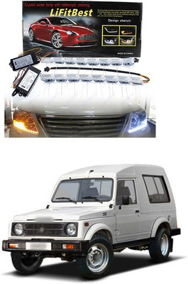 PECUNIA Daytime 16 LED Crystal Sequential DRL Running White with Yellow Turn Signal Light XC135 Headlight Car LED for Maruti Suzuki (12 V, 24 W)(Gypsy, Pack of 2)