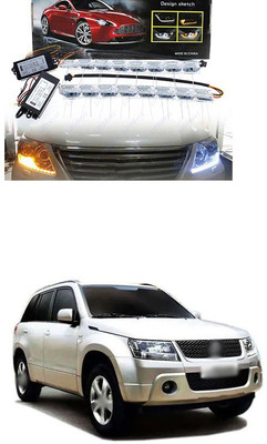 PECUNIA Daytime 16 LED Crystal Sequential DRL Running White with Yellow Turn Signal Light XC133 Headlight Car LED for Maruti Suzuki (12 V, 24 W)(Universal For Car, Pack of 2)