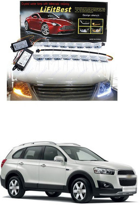 PECUNIA Daytime 16 LED Crystal Sequential DRL Running White with Yellow Turn Signal Light XC45 Headlight Car LED for Chevrolet (12 V, 24 W)(Captiva, Pack of 2)
