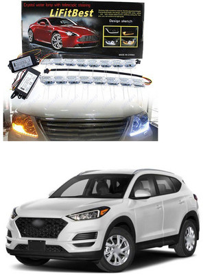 PECUNIA Daytime 16 LED Crystal Sequential DRL Running White with Yellow Turn Signal Light XC95 Headlight Car LED for Hyundai (12 V, 24 W)(Tucson, Pack of 2)